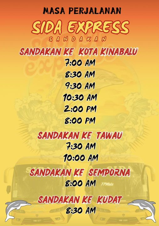 Jadual perjalanan bas Sida Ekspress dari Sandakan ke Tawau